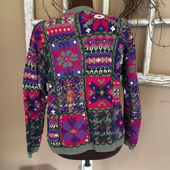 Vintage chunky knit cardigan sweater womens size colorblock 90’s y2k petite medi - Picture 4 of 10